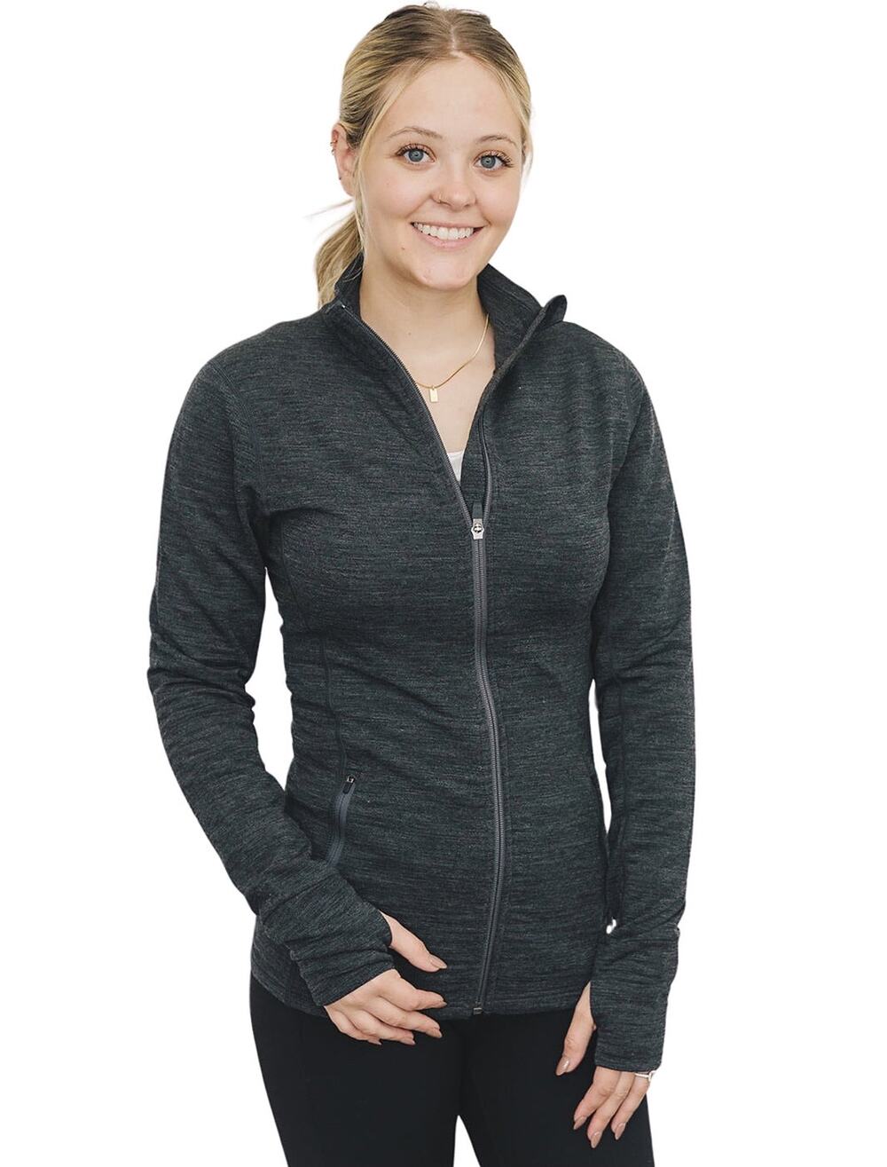 Woolino Merino Wool Full Zip Jacket Gray Women’s M Snug Fit Base Layer Gorpcore